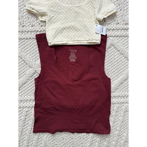 Free People Intimately BUNDLE Of 2 Textured Ivory & Seamless Deep V Crop Tops M - Picture 3 of 6